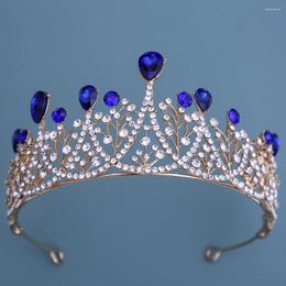 Hair Clips Baroque Blue Crystal Bridal Tiaras Crowns Women Rhinestone Pageant Diadem Veil Tiara Bride Headbands Wedding Accessories