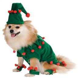 Dog Apparel Christmas Dog Clothes Green Elf Costume With Hat Cat Christmas Costume Set Cosplay Pet Clothes Chihuahua Warm Clothes Sleeves 231110