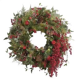 Decorative Flowers Wreaths Christmas Door Berry Wreath Front Artificial Garland Red Outdoor Winter Pine Holiday Decor for Fireplace Tree Window 231109