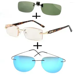 Sunglasses 3Pcs!!! Titanium Gentleman Diamond Cut Reading Glasses Men Women Alloy Polarised High Quality Clip