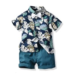 Clothing Sets Summer Infant Clothing Set 2PCS Banana Leaf Printing ShortsSolid Color Shorts Gentlemen's Clothing Set 1-6 Years 230410