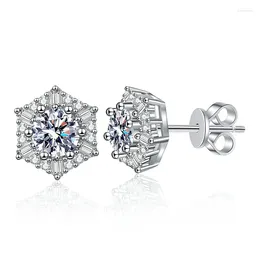 Stud Earrings S925 Pure Silver Ear Studs Mosang Diamond Hexagonal Star Luxury Korean Style Versatile D Color