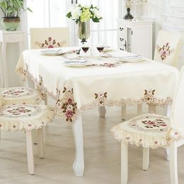 Table Cloth European Style White Embroidered Oil-proof Chair Cover Polyester Fabric Flag Hollow Out Birthday