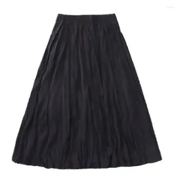 Skirts Women's A-line Skirt Autumn Summer Elastic Waist Pleated Black White Calf-length Y2K Fairy Long