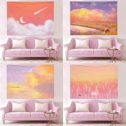 Tapestries Scenery Tapestry Wall Hanging Decoration Pink Kawaii Room Decor Aesthetics Dorm Home Backdrop Cloth