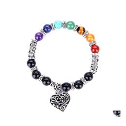 Charm Bracelets Fashion 7 Chakra Heart Bracelet 8Mm Beads Colorf Stone Reiki Buddha Prayer Natural Yoga For Women Men Drop Delivery Dhwpe