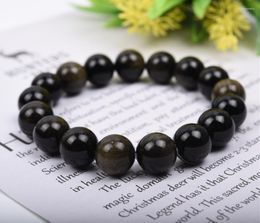 Strand Retro Natural Obsidian Bead String Elastic Bracelet Famous Punk Unique Men's Jewelry