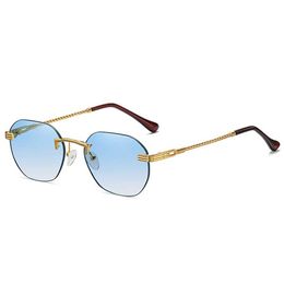 Brown Frameless Gold Metal Ladies Sunglasses Rimless Gradient Lens Blue Fashion Sun Glasses for Men Uv400 Summer 230920