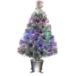 Christmas Decorations 60cm Silver Mini Fibre Optic Tabletop Artificial Tree with LED lights Base Xmas Table Top 231110