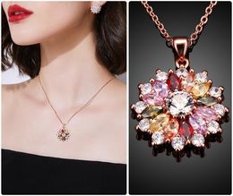 Colourful Snowflake Pendant Necklace, Rose Gold Plated Multi Gemstone Necklaces Marquise Cubic Zirconia Necklace for Women, 18+2 inch