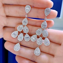 Vintage Diamond Dangle Earring 100% Real 925 sterling silver Wedding Drop Earrings for Women Bridal Promise Engagement Jewellery