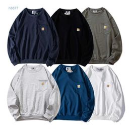 Men's Hoodies Sweatshirts 2023 Basic Carhart Small Label Pocket Round Neck Sweater for Men and Women Loose Couple Long Sleeve