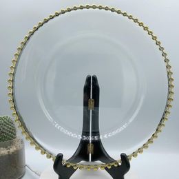 Plates 60pieces Clear Plastic Charger With Gold Beads Rim Acrylic Decorative Service Plate
