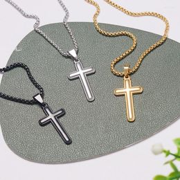 Pendant Necklaces Stainless Steel Jesus Cross Necklace For Prayer Fashion Minimalist Corrente Masculina Religious Jewelry