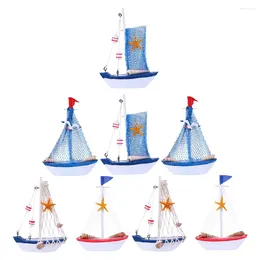 Garden Decorations 8Pcs Sailboat Model Decoration Wooden Sailing Boat Mediterranean Ornament (Random Style)