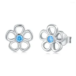 Stud Earrings 925 Sterling Silver Blue Crystal Hollow Flower Tiny Jewelry Birthday Christmas Gifts For Her Women Girls