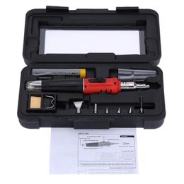 Freeshipping HS1115K Professional ten in one Soldering Iron Set Butane Gas Soldering Iron Set 26ml Welding Kit Torch Welding Equipment Fvwae