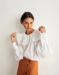 Women's Blouses Detachable Doll Collar Women Long Sleeve Pure White Linen Shirt Top