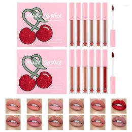 Lip Gloss 6 Piece Matte Lipstick Makeup Sets Cute Cherry Water-Proof Hydrating Stain Non-Sticky Dry Care Suitable Stick Set