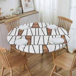 Table Cloth Round Tablecloth Fit 45"-50" Elastic Edge Geometric Lines Cover