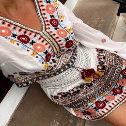 Casual Dresses Inspired embroidered summer dress long sleeve V-neck elastic waist tassel beach short dress cute party dress