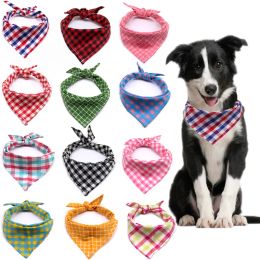 Dog Apparel Small Large Dogs Bandana Bibs Cat Scarf Washable Cotton Plaid Printing Puppy Kerchief Pet Grooming Accessories JK2012XB ZZ