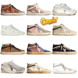 Italy brands Shoes New release Mid Slide Star High-top Sneakers Women Shoes fashion pink-gold glitter Classic Leopard White Do-old Dirty Designer Shoe