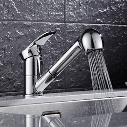 Bathroom Sink Faucets Pull Out Basin Faucet Chrome Brass & Cold With Hand Shower Head Mixer Tap Lavatory