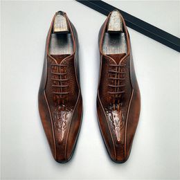 Dress Shoes Retro Mens Patent Leather Luxury Quality Handmade Comfortable Brand Genuine Black Wedding Social Oxfords Man
