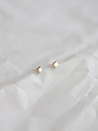 Stud Earrings GOLDtutu Pure 14k Gold Smooth Small Squares Minority Design Temperament Mini Japanese And Korean
