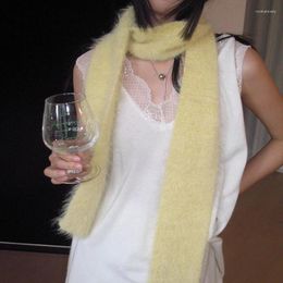 Scarves Korean Y2K Long Thin Fluffy Scarf For Women's Plush Warm Knitted Shawl Girl Designer Fashion Faux Skinny