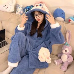 Women's Sleepwear Winter Pyjamas For Women Set Adult Girls Thick Pijama Mujer Korean Loose Coral Velvet Pyjama Loungewear Lovely Hooded