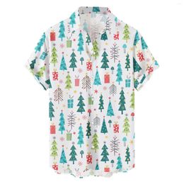 Men's Casual Shirts Christmas Theme Male Santa Printing Button Mens Lapel Short Sleeve Shirt Top Fast Ropa Hombre