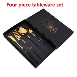 2022 ,4 pieces / set of black cutlery set stainless steel cutlery golden kitchen cutlery fork knife spoon wedding silverware set