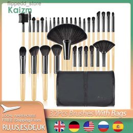 Makeup Brushes Kaizm 32pcs Natural Hair Makeup Brushes Set Cosmetic Foundation Powder Eyeshadow Eyebrow Premium Wooden Make Up Brush Tools Kits Q231110