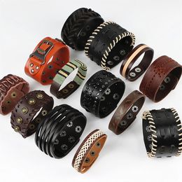 Bangle 20Pcs/Lot Punk Leather Metal Button Bracelets For Men Women Handmade Fashion Jewelry Bangle Accessories Gifts 231109