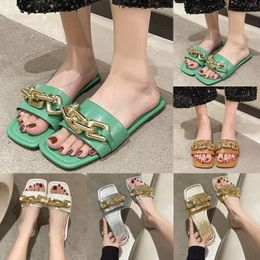 Slippers Women Summer Pattern Chain Decoration Solid Colour Large Toe Ring Sandals For Jelly Size 11