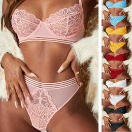 Bras Sets Pink Bras and Panties Sets Lace Underwear Women Sexy Push Up Lingerie and Panty Nightie Clothes Female High Waist Lingere AA230410