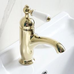 Bathroom Sink Faucets European Retro All Copper Single Handle Washbasin Faucet Ceramic Manual Style Cold And