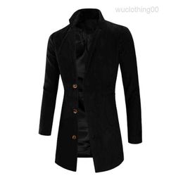 Men's Trench Coats Men Winter Mid-length Jackets Casual Solid Single Breasted Long Sleeve Stand Collar Overcoat Male Slim Jacket#G3