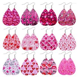 Dangle Earrings 12 Pairs Valentine Day Leather Women Lightweight Heart Shape Print Teardrop Faux Kit