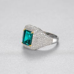 Retro Emerald Ring S925 Sterling Silver Full Diamond Ring Brand Luxury Ring European and American Hot Fashion Women High end Ring Valentine's Day Mother's Day Gift spc