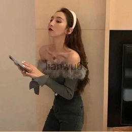 Women's Sweaters Off Shoulder Luxury Knitwears Pullovers Sexy Long Sleeve Top Slim Fur Collar Korean Fashion Sweater Women 2023 Autumn Winter New J231110