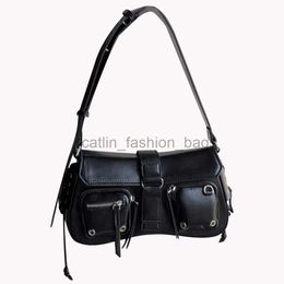 Shoulder Bags Women Punk Bag PU Vintage Underarm Bag Multipocket Adjustable Strap Ladies Fasion Bagcatlin_fashion_bags