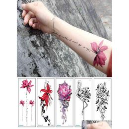 Temporary Tattoos Armband Waterproof Tattoo Sticker Flower Lotus Sleeve Women Wrist Arm Sleeves Tatoo Fake Girl Drop Delivery Health Dhp8T