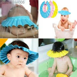 Shower Caps 1pc Children Waterproof Cap Safe Baby Shower Cap Kids Bath Visor Hat Adjustable Baby Shower Cap Protect Eyes HairL231110