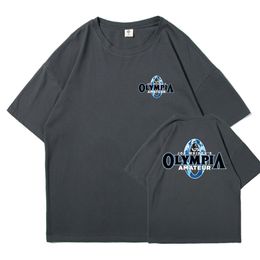 Men's T-Shirts Summer Olympia Gym 100% Cotton Short Sleeve T-shirt Waist O-Neck Basic High Quality Top 230410