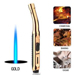 Lighters Windproof Inflatable Lighter Blue Flame Outdoor Barbecue Torch Moxibustion Cigar BBQ Kitchen