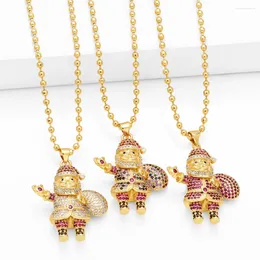 Pendant Necklaces FLOLA Gold Plated Hollow Santa Claus Necklace For Women Multicolor Zircon Beads Chain Christmas Jewelry Nkes15