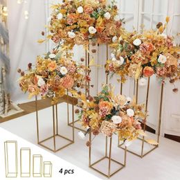 Party Decoration 4pcs Column Vases Wedding Centrepieces For Tables Metal Flower Stand Rack Inweder Gold Tall Floor Vase Rectangular